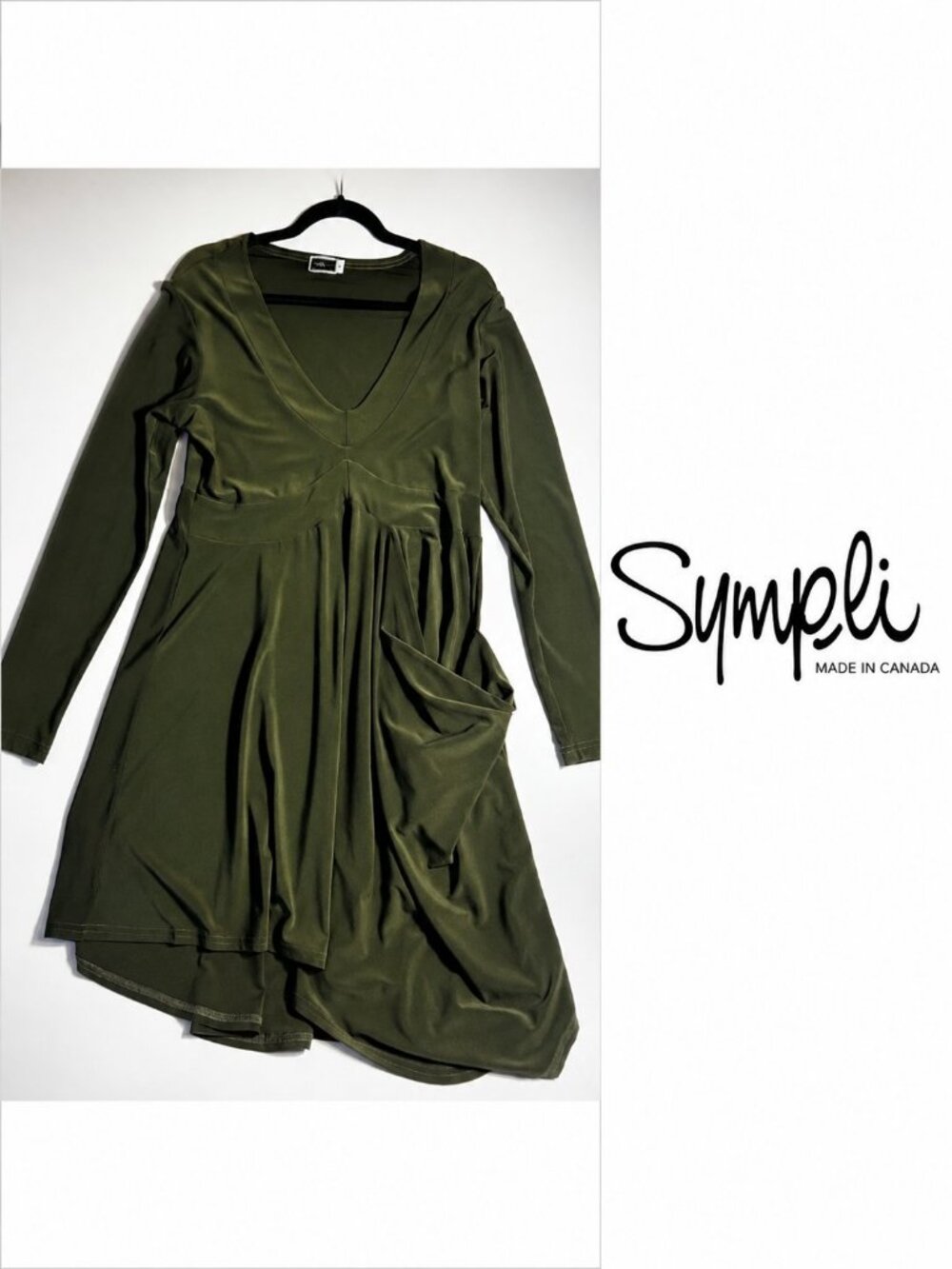 Sympli Olive Green Empire Waist Tunic  Size 10  Made in Canada